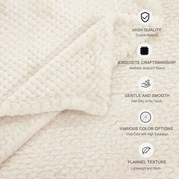 Flannel Fleece Bed Blankets Soft Mesh Fuzzy Plush Solid Blankets Beige - Picture 6 of 6